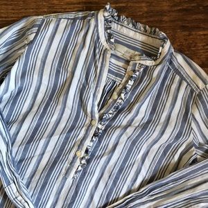 Loft Ruffle Neck Striped Blouse